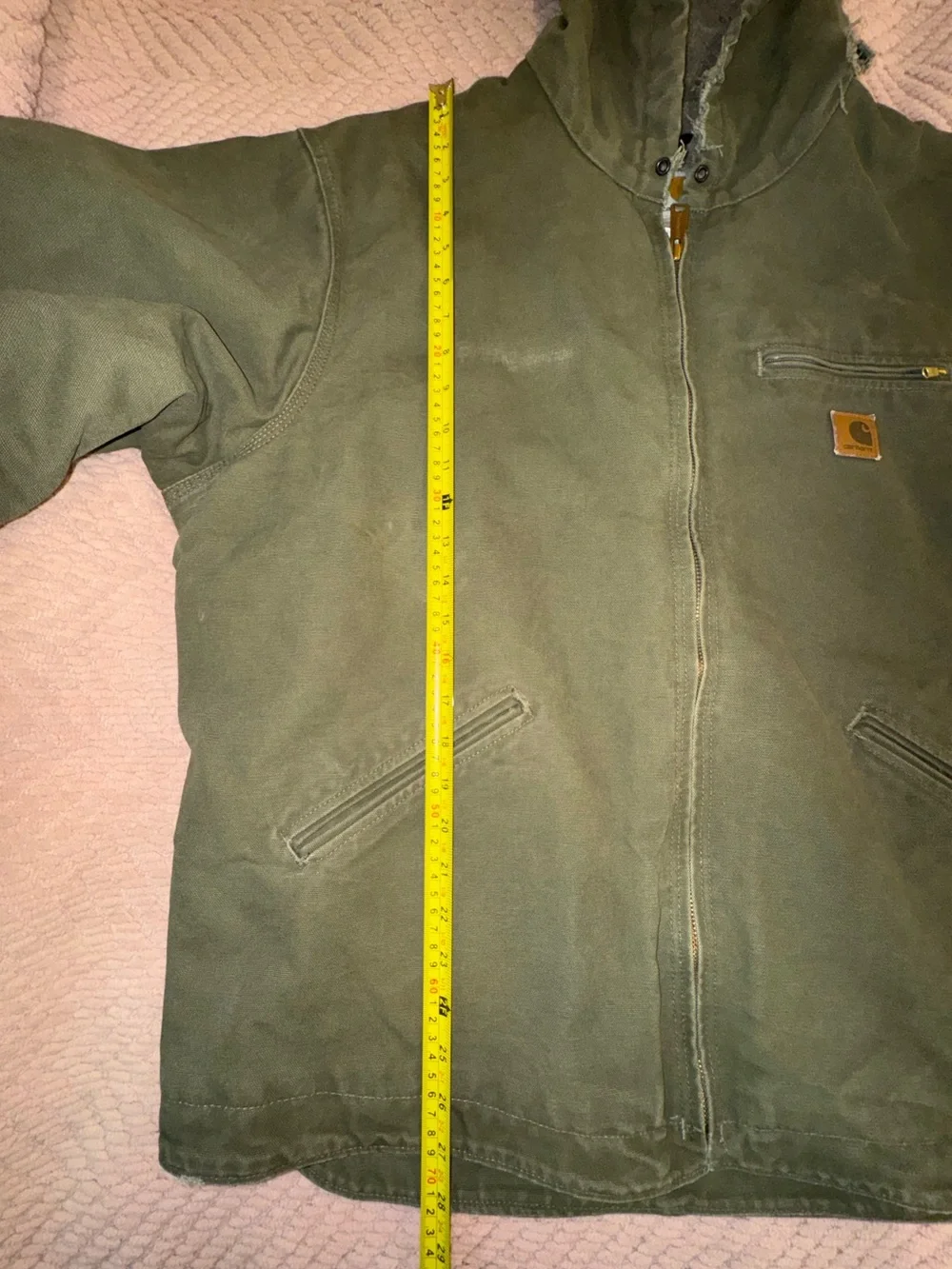 Carhartt J141 Sierra Jacket Sherpa Lined Olive Green Distressed XL